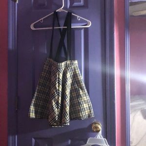 Plaid skirt with suspenders